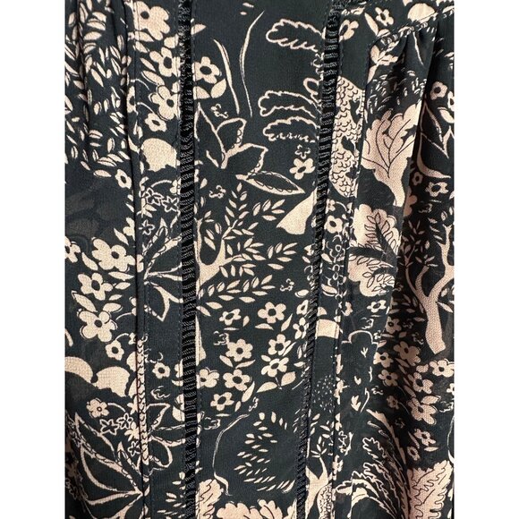 Ann Taylor Womens Black Pink Floral Blouse Large Long Sleeve Boho Peasant - Picture 6 of 11